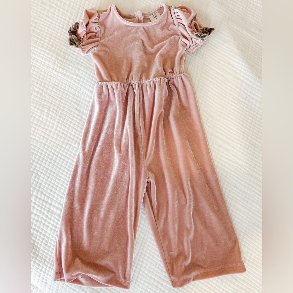 GAP Pink Velvet Ruffle-Sleeve Jumpsuit